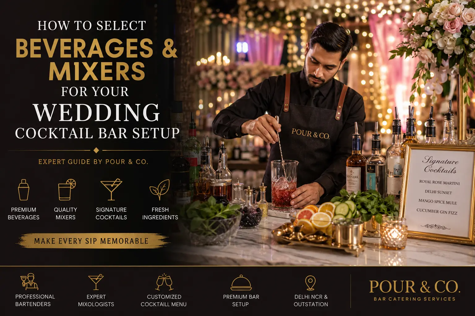 How to Select Beverages & Mixers for Wedding Cocktail Bar Setup | Pour & Co