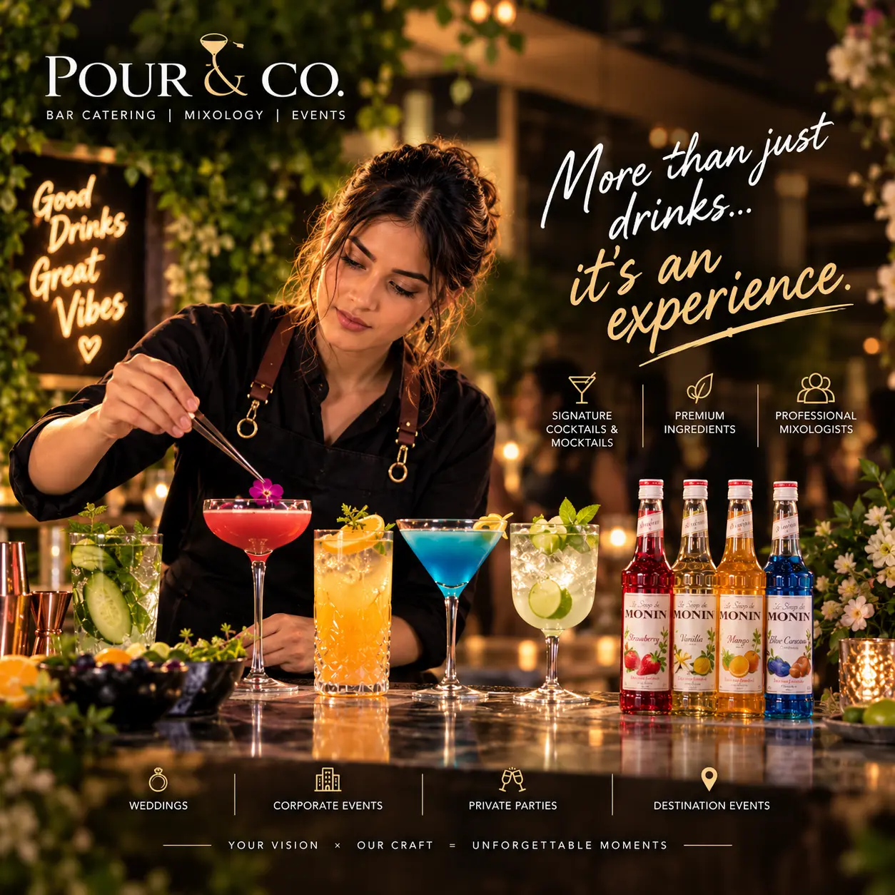 MONIN syrups for mocktails - Pour & Co. Bar Catering & Mixology